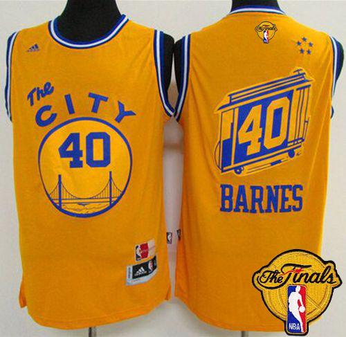 Warriors #40 Harrison Barnes Gold Throwback The City The Finals Patch Stitched NBA Jersey