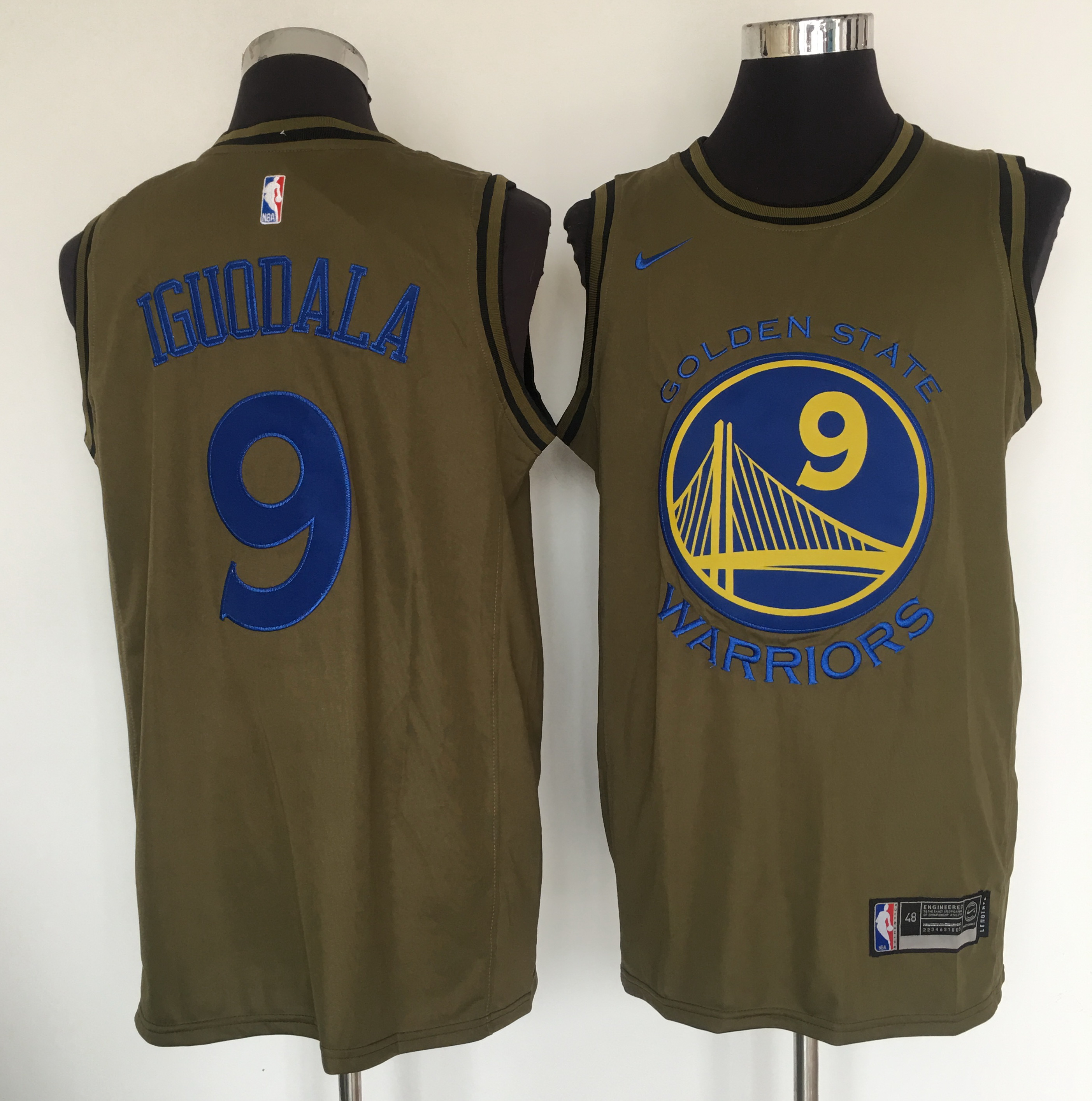 Warriors #9 Andre Iguodala Olive Nike Swingman Jersey