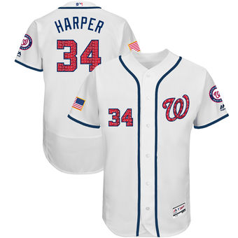 Washington Nationals Bryce Harper Majestic 2017 Stars & Stripes Authentic Collection FlexBase Player Jersey - White