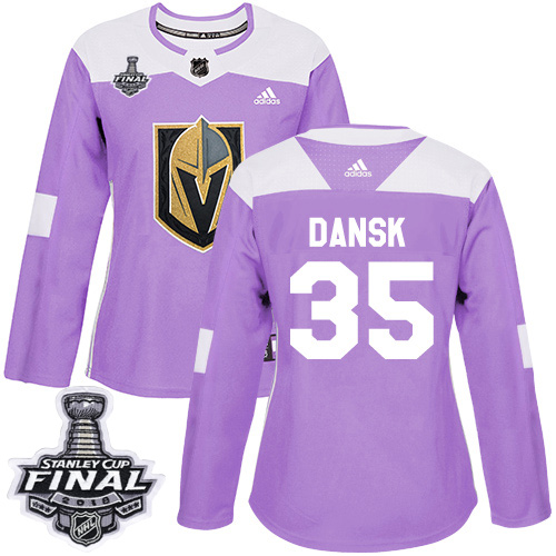 Women's Adidas Golden Knights #35 Oscar Dansk Purple Authentic Fights Cancer 2018 Stanley Cup Final Women's Stitched NHL Jersey