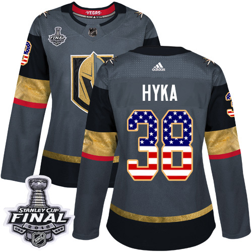 Women's Adidas Golden Knights #38 Tomas Hyka Grey Home Authentic USA Flag 2018 Stanley Cup Final Women's Stitched NHL Jersey Women's Adidas Golden Knights #38 Tomas Hyka Grey Home Authentic USA Flag 2018 Stanley Cup Final Women's Stitched NHL Jersey