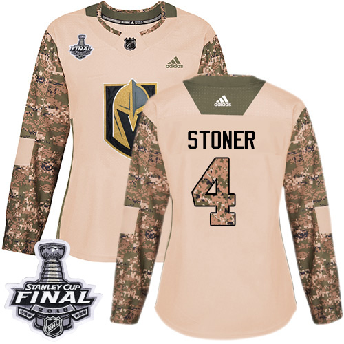 Women's Adidas Golden Knights #4 Clayton Stoner Camo Authentic 2017 Veterans Day 2018 Stanley Cup Final Women's Stitched NHL Jersey Women's Adidas Golden Knights #4 Clayton Stoner Camo Authentic 2017 Veterans Day 2018 Stanley Cup Final Women's Stitched NHL Jersey