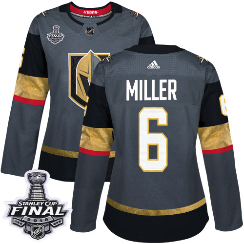Women's Adidas Golden Knights #6 Colin Miller Grey Home Authentic 2018 Stanley Cup Final Women's Stitched NHL Jersey