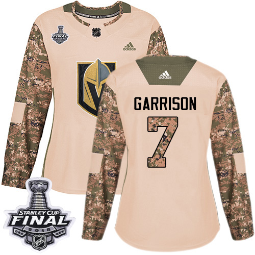 Women's Adidas Golden Knights #7 Jason Garrison Camo Authentic 2017 Veterans Day 2018 Stanley Cup Final Women's Stitched NHL Jersey Women's Adidas Golden Knights #7 Jason Garrison Camo Authentic 2017 Veterans Day 2018 Stanley Cup Final Women's Stitched NHL Jersey