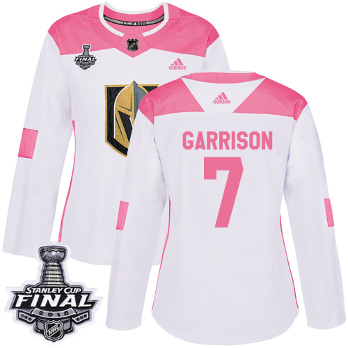 Women's Adidas Golden Knights #7 Jason Garrison White Pink Authentic Fashion 2018 Stanley Cup Final Women's Stitched NHL Jersey Women's Adidas Golden Knights #7 Jason Garrison White Pink Authentic Fashion 2018 Stanley Cup Final Women's Stitched NHL Jersey