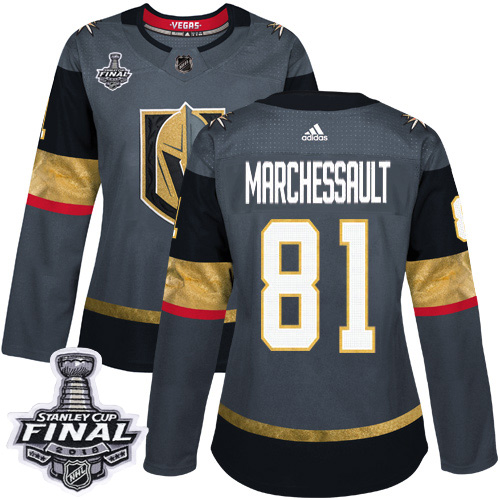Women's Adidas Golden Knights #81 Jonathan Marchessault Grey Home Authentic 2018 Stanley Cup Final Women's Stitched NHL Jersey