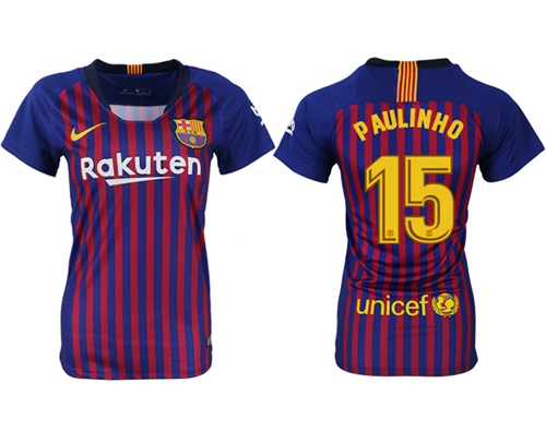 Women's Barcelona #15 Paulinho Home Soccer Club Jersey