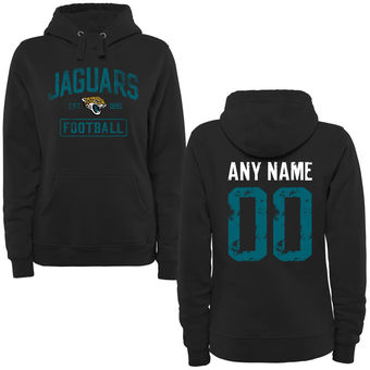 Women's Black Jacksonville Jaguars Distressed Custom Name & Number Pullover Hoodie