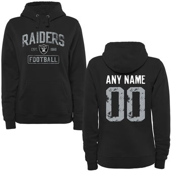 Women's Black Oakland Raiders Distressed Custom Name & Number Pullover Hoodie Women's Black Oakland Raiders Distressed Custom Name & Number Pullover Hoodie