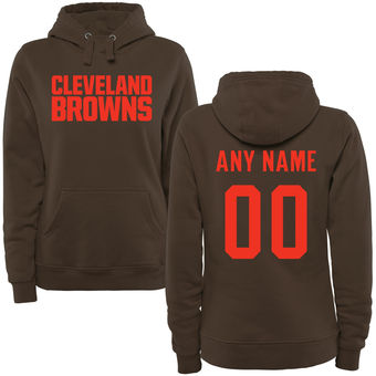Women's Cleveland Browns Brown Custom Name & Number Wordmark Pullover Hoodie