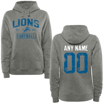 Women's Heather Gray Detroit Lions Distressed Custom Name & Number Pullover Hoodie