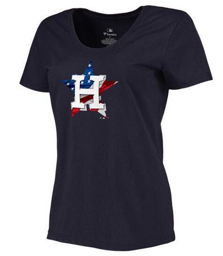 Women's Houston Astros USA Flag Fashion T-Shirt Navy Blue