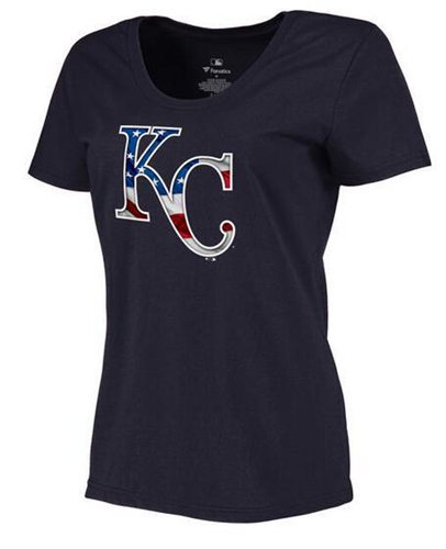 Women's Kansas City Royals USA Flag Fashion T-Shirt Navy Blue