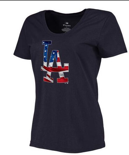 Women's Los Angeles Dodgers USA Flag Fashion T-Shirt Navy Blue