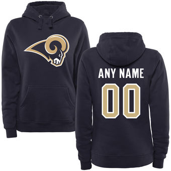 Women's Los Angeles Rams Navy Personalized Name & Number Logo Pullover Hoodie