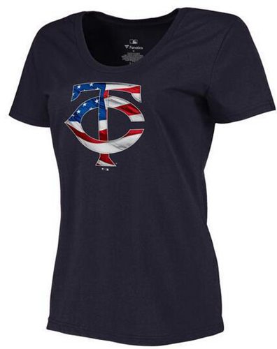 Women's Minnesota Twins USA Flag Fashion T-Shirt Navy Blue