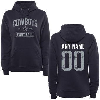 Women's Navy Dallas Cowboys Distressed Custom Name & Number Pullover Hoodie