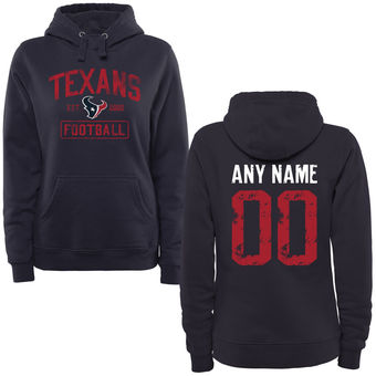 Women's Navy Houston Texans Distressed Custom Name & Number Pullover Hoodie Women's Navy Houston Texans Distressed Custom Name & Number Pullover Hoodie