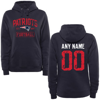 Women's Navy New England Patriots Distressed Custom Name & Number Pullover Hoodie