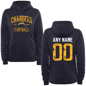 Women's Navy San Diego Chargers Distressed Custom Name & Number Pullover Hoodie