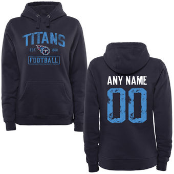 Women's Navy Tennessee Titans Distressed Custom Name & Number Pullover Hoodie