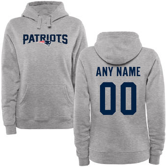 Women's New England Patriots Steel Custom Name & Number Wordmark Pullover Hoodie