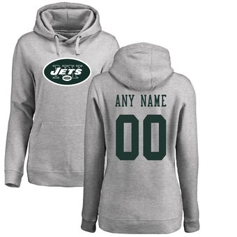 Women's New York Jets Pro Line Ash Personalized Name & Number Logo Pullover Hoodie