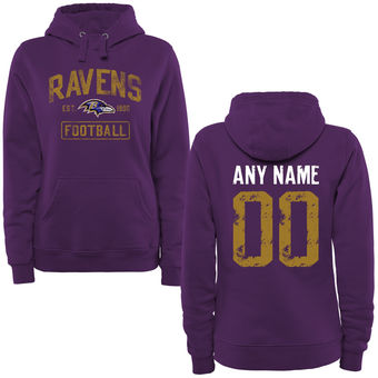 Women's Purple Baltimore Ravens Distressed Custom Name & Number Pullover Hoodie Women's Purple Baltimore Ravens Distressed Custom Name & Number Pullover Hoodie