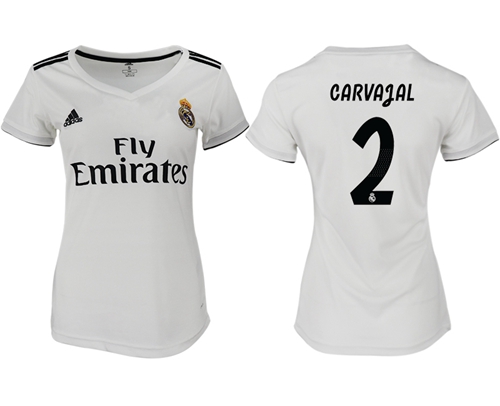 Women's Real Madrid #2 Carvajal Home Soccer Club Jersey Women's Real Madrid #2 Carvajal Home Soccer Club Jersey