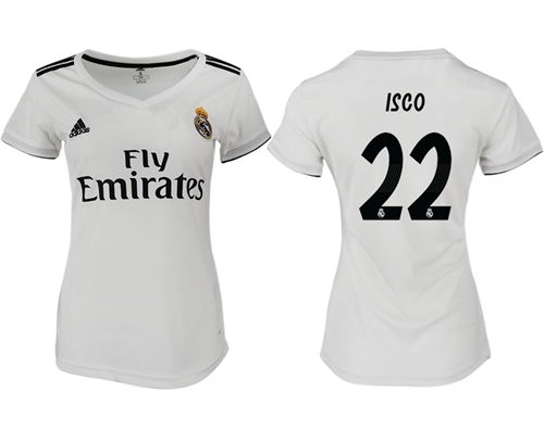 Women's Real Madrid #22 Isco Home Soccer Club Jersey Women's Real Madrid #22 Isco Home Soccer Club Jersey