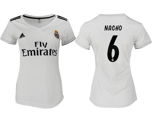 Women's Real Madrid #6 Nacho Home Soccer Club Jersey Women's Real Madrid #6 Nacho Home Soccer Club Jersey