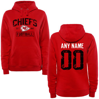 Women's Red Kansas City Chiefs Distressed Custom Name & Number Pullover Hoodie