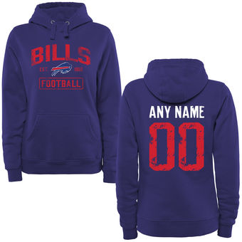 Women's Royal Buffalo Bills Distressed Custom Name & Number Pullover Hoodie