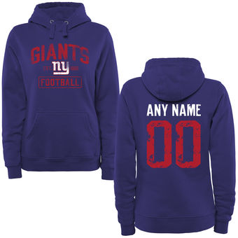 Women's Royal New York Giants Distressed Custom Name & Number Pullover Hoodie