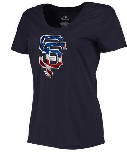 Women's San Francisco Giants USA Flag Fashion T-Shirt Navy Blue