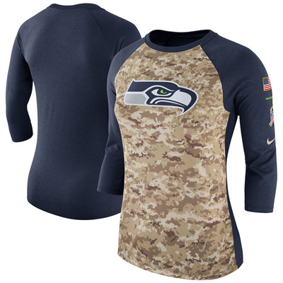 Women's Seattle Seahawks Nike Camo Navy Salute to Service Legend Three-Quarter Raglan Sleeve T-Shirt Women's Seattle Seahawks Nike Camo Navy Salute to Service Legend Three-Quarter Raglan Sleeve T-Shirt