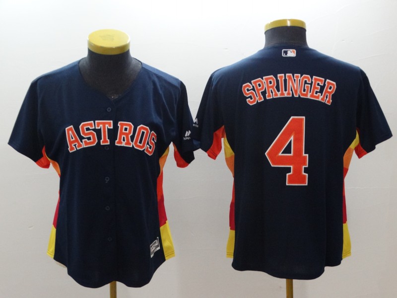 Women Astros #4 George Springer Navy Women Cool Base Jersey