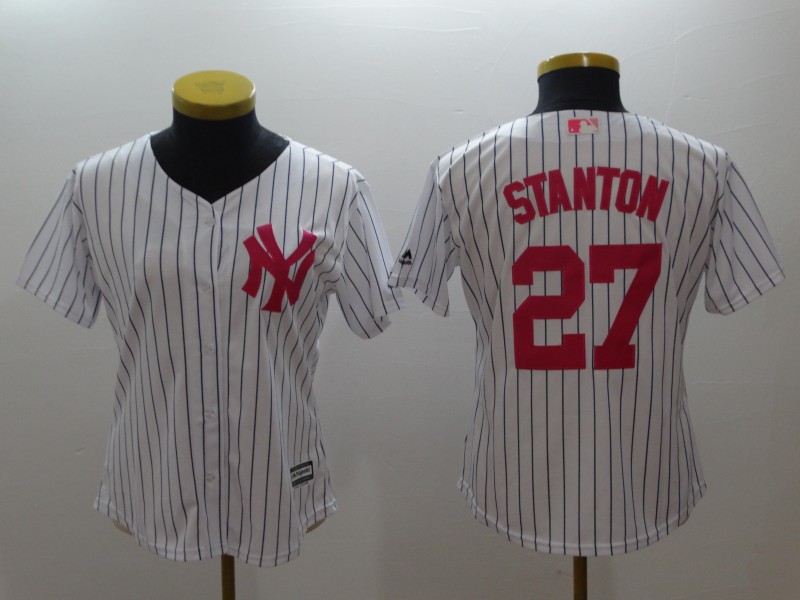 Women Yankees #27 Giancarlo Stanton White Women Mother's Day Cool Base Jersey