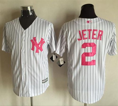 Yankees #2 Derek Jeter White Strip New Cool Base 2016 Mother's Day Stitched MLB Jersey Yankees #2 Derek Jeter White Strip New Cool Base 2016 Mother's Day Stitched MLB Jersey