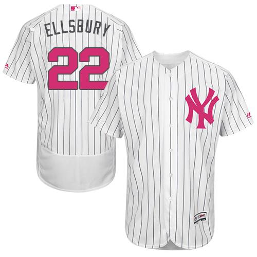 Yankees #22 Jacoby Ellsbury White Strip Flexbase Authentic Collection 2016 Mother's Day Stitched MLB Jersey Yankees #22 Jacoby Ellsbury White Strip Flexbase Authentic Collection 2016 Mother's Day Stitched MLB Jersey