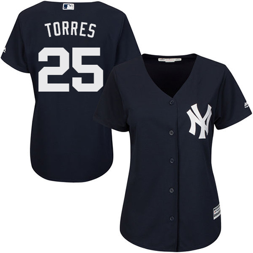 Yankees #25 Gleyber Torres Navy Blue Alternate Women's Stitched Baseball Jersey Yankees #25 Gleyber Torres Navy Blue Alternate Women's Stitched Baseball Jersey