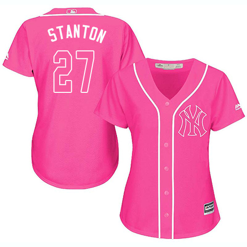 Yankees #27 Giancarlo Stanton Pink Fashion Women's Stitched MLB Jersey Yankees #27 Giancarlo Stanton Pink Fashion Women's Stitched MLB Jersey