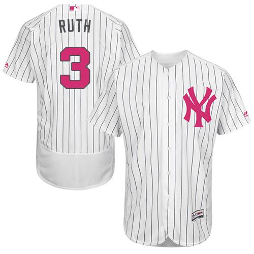 Yankees #3 Babe Ruth White Strip Flexbase Authentic Collection 2016 Mother's Day Stitched MLB Jersey Yankees #3 Babe Ruth White Strip Flexbase Authentic Collection 2016 Mother's Day Stitched MLB Jersey