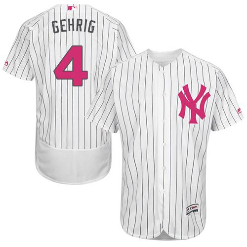 Yankees #4 Lou Gehrig White Strip Flexbase Authentic Collection 2016 Mother's Day Stitched MLB Jersey Yankees #4 Lou Gehrig White Strip Flexbase Authentic Collection 2016 Mother's Day Stitched MLB Jersey