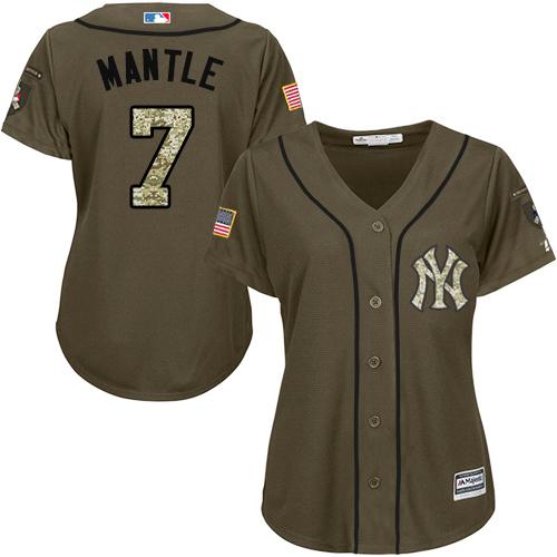 Yankees #7 Mickey Mantle Green Salute to Service Women's Stitched MLB Jersey Yankees #7 Mickey Mantle Green Salute to Service Women's Stitched MLB Jersey