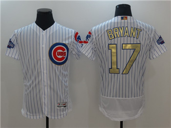 Youth's Cubs #17 Kris Bryant Majestic White Gold 2017 Gold Program Fashion FlexBase Replica Team Jersey