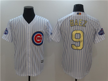 Youth's Cubs #9 Javier Baez Majestic White Gold 2017 Gold Program Fashion Cool Base Replica Team Jersey