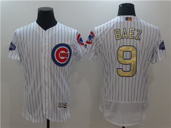 Youth's Cubs #9 Javier Baez Majestic White Gold 2017 Gold Program Fashion FlexBase Replica Team Jersey