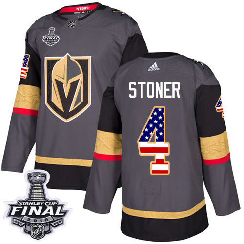 Adidas Golden Knights #4 Clayton Stoner Grey Home Authentic USA Flag 2018 Stanley Cup Final Stitched Youth NHL Jersey Adidas Golden Knights #4 Clayton Stoner Grey Home Authentic USA Flag 2018 Stanley Cup Final Stitched Youth NHL Jersey