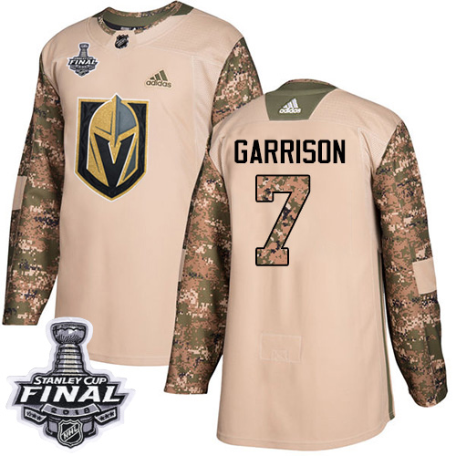 Adidas Golden Knights #7 Jason Garrison Camo Authentic 2017 Veterans Day 2018 Stanley Cup Final Stitched Youth NHL Jersey